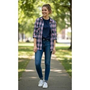 Free People Bandana Bandit Plaid Shirt Women's M Western Boho Flannel Festival